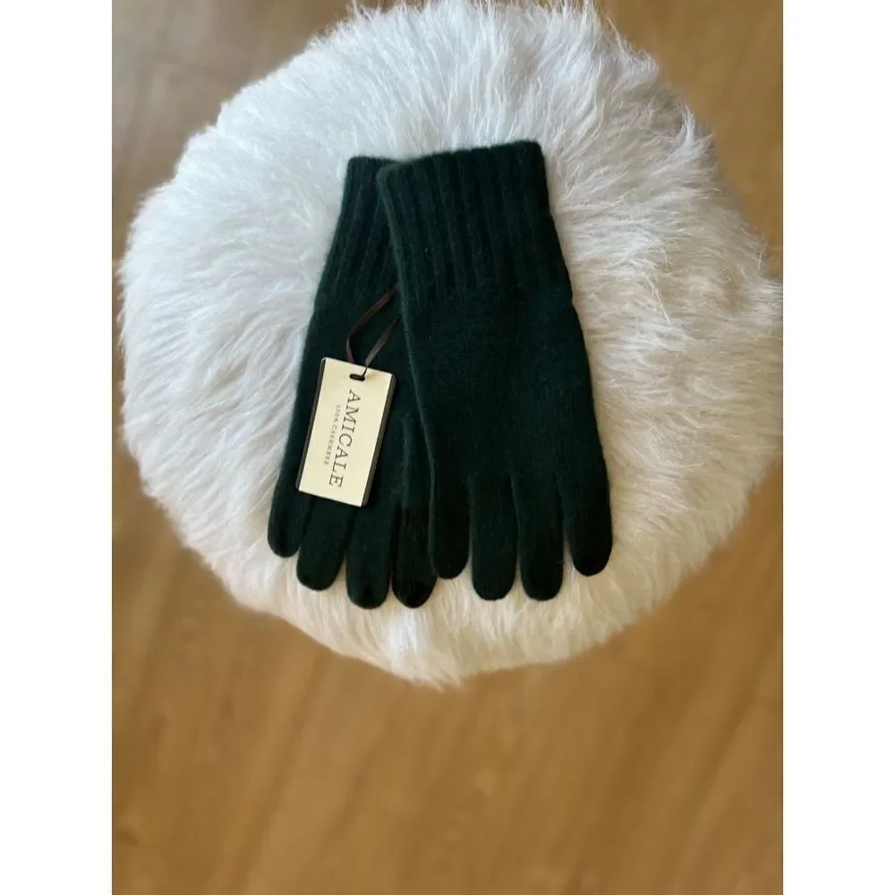 AMICALE Cashmere Touch Screen Tech Knit Gloves, Luxurious, 100%, Dark Green, NWT